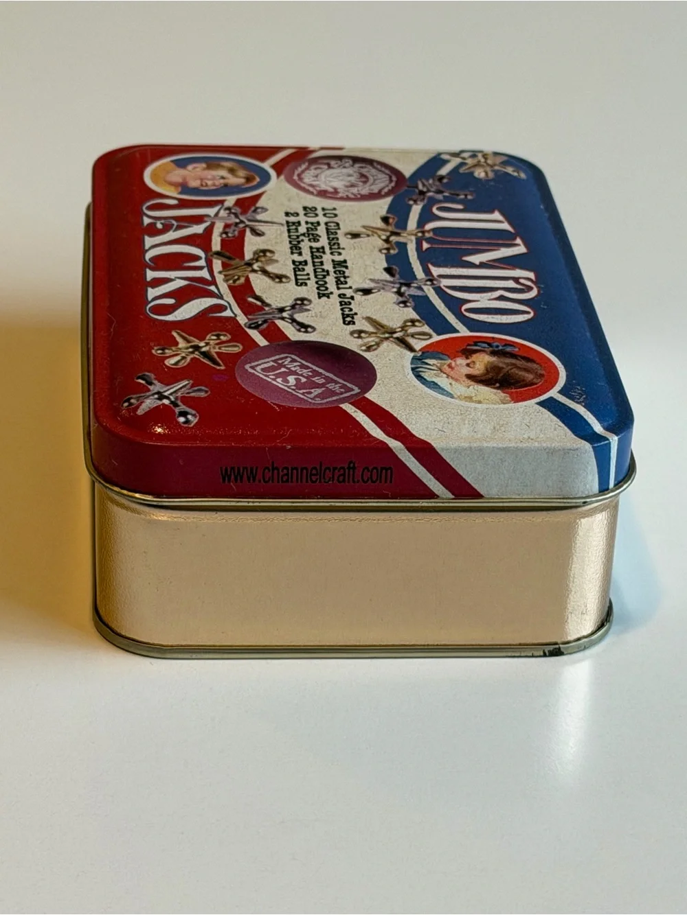 Vintage 2000 Channel Craft Jumbo Jacks Tin Game Complete 10 Metal Jacks 2 Balls